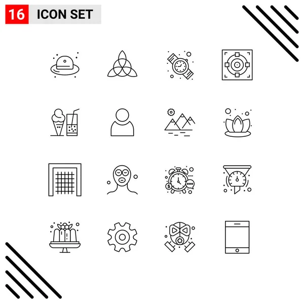 Set Von Modernen Symbolen Symbole Zeichen Für Saft Eis Zeit — Stockvektor