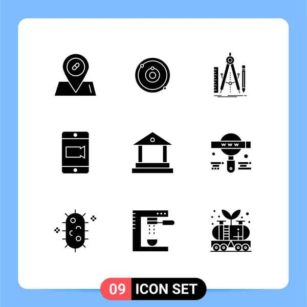 Set Vector Solid Glyphs Grid Finance Bank Design Camera Mobile — Archivo Imágenes Vectoriales