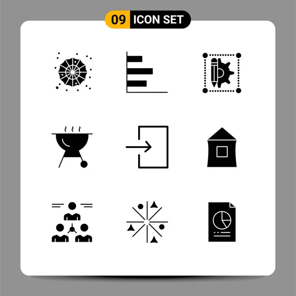 Pictogram Set Van Eenvoudige Solid Glyphs Van Het Bouwen Invoeren — Stockvector