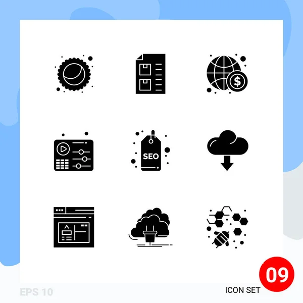 Set Modern Icons Symbols Signs Seo Play Business Music Audio — 스톡 벡터