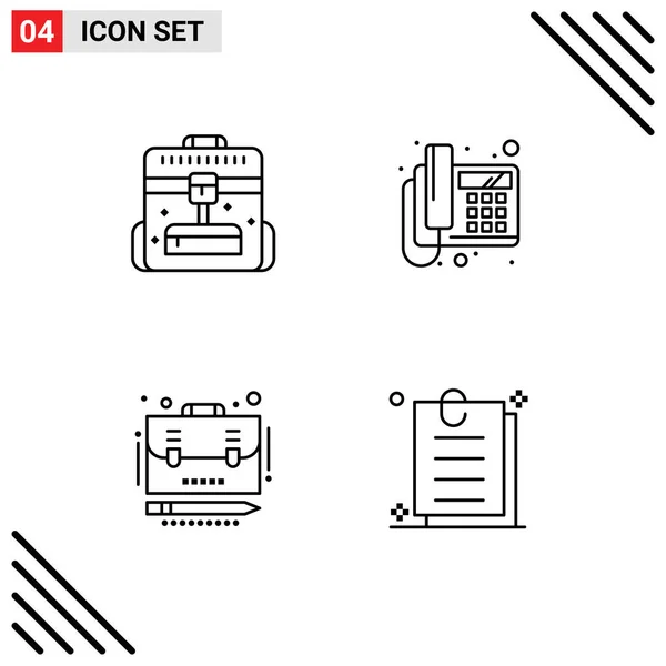 公文包 手提箱 手提箱可编辑向量设计元素的4个现代滤线平面颜色的通用图标符号组 — 图库矢量图片