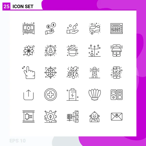 Set Modern Icons Symbols Signs Music Mixer Hand Clean Bath — Stock Vector