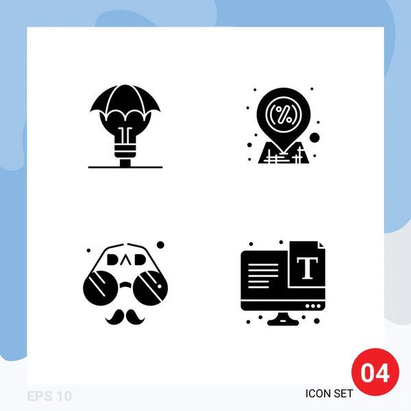 Universal Icon Symbols Grupo Glifos Sólidos Modernos Ideas Protegidas Accesorios — Vector de stock