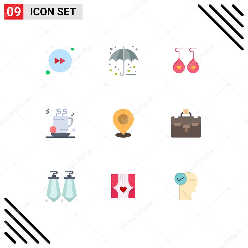 Set of 9 Modern UI Icons Symbols Signs for marker, map, love, location, coffee Editable Vector Design Elements