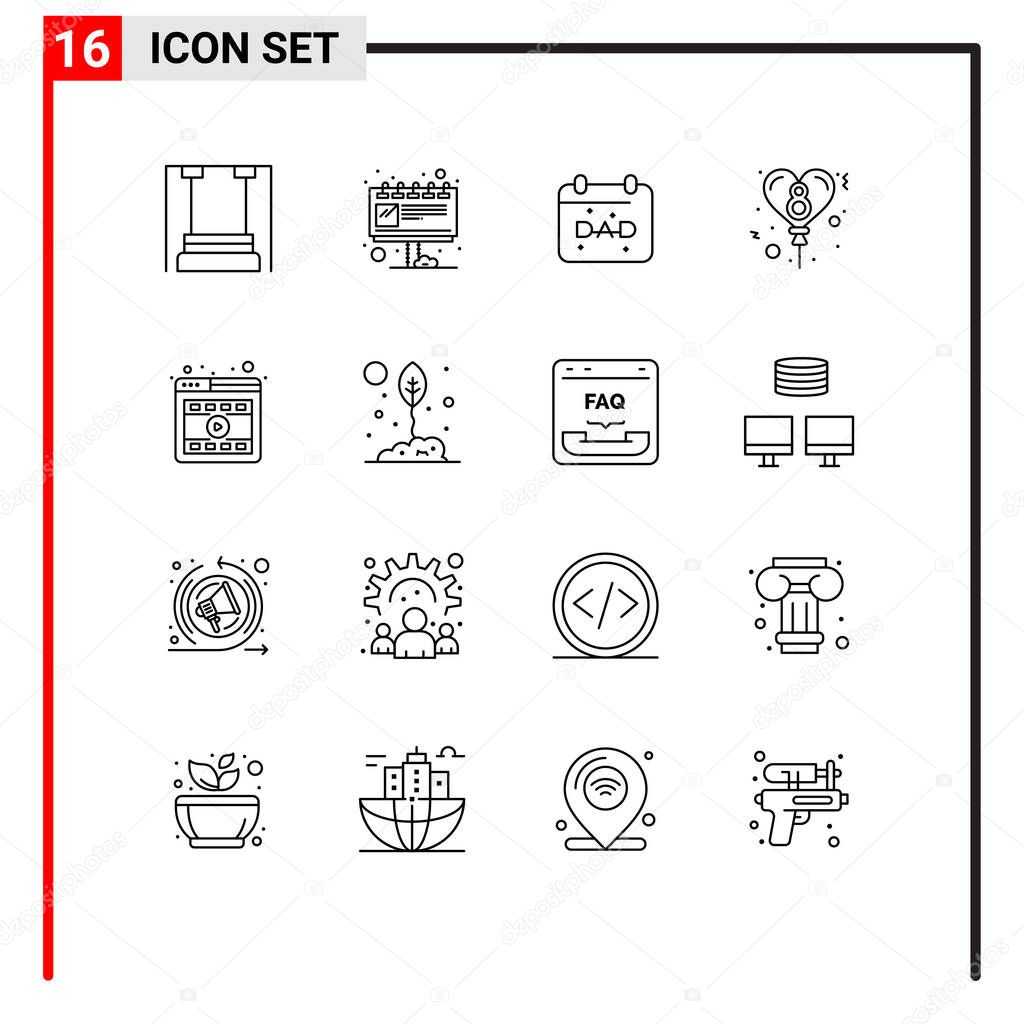 Modern Set of 16 Outlines and symbols such as player, day, ad, celebration, fathers day Editable Vector Design Elements