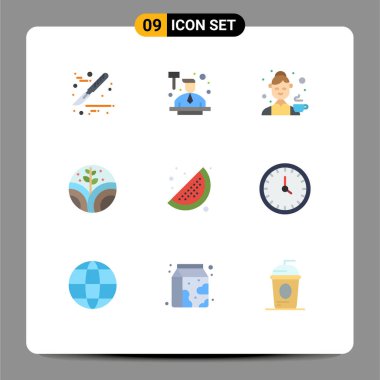 Web ve Mobil Uygulamalar için 9 Evrensel Düz Renk Seti Gıda, yaz, aşçılık, tarım, Çevre Düzenlenebilir Vektör Tasarım Elemanları