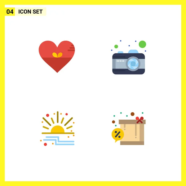 Modern Set Flat Icons Pictograph Heart Offer Photo Sale Editable — Stock Vector