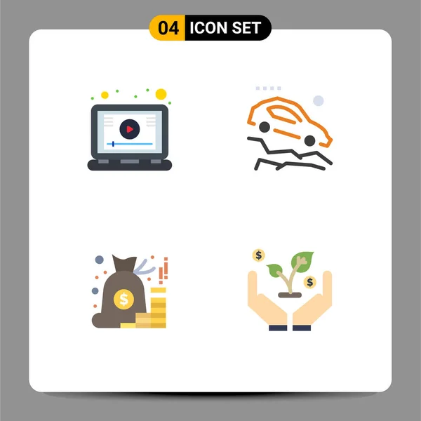 Universal Flat Icon Signos Símbolos Lección Bolsa Pantalla Caída Dinero — Vector de stock