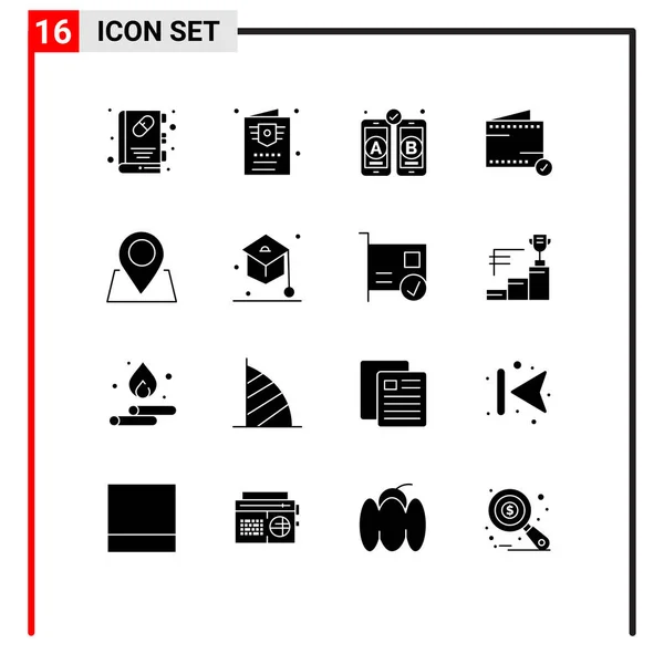 一套16个现代用户界面图标符号 用于别针 商业编辑向量设计元素 — 图库矢量图片