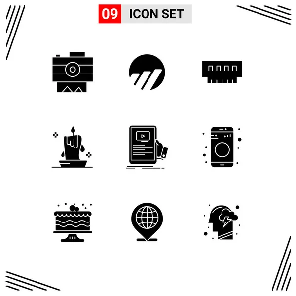 User Interface Pack Basic Solid Glyphs Lantern Candle Wax Computers — Stock Vector