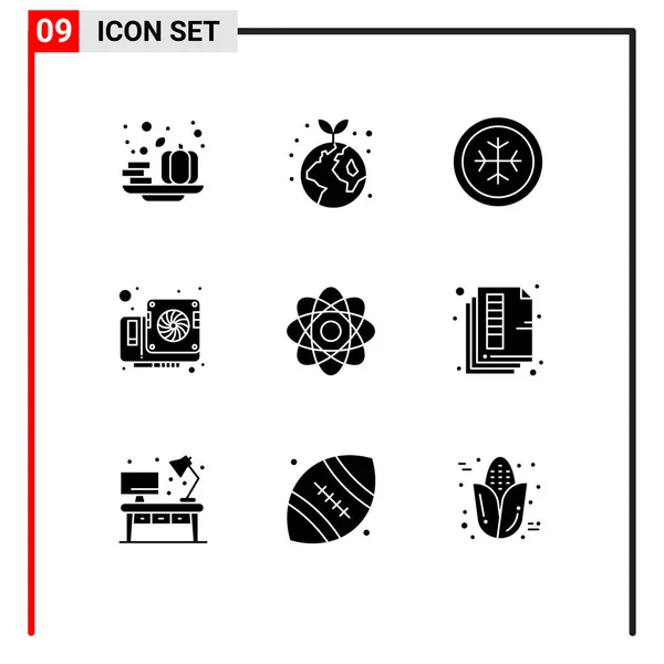现代9套固体字形和符号 如化学 计算机可编辑向量设计元素 — 图库矢量图片