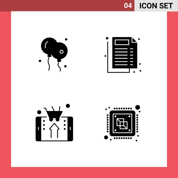 Set Vector Solid Glyphs Grid Bloon Shopping Medical Mobile Central — Stock Vector