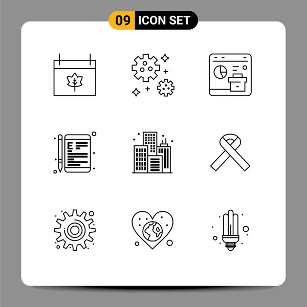 Thematic Vector Outlines Editable Symbols School Learning Business Online Editable — Stockový vektor