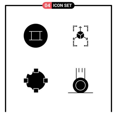 Mobil Web siteleri için 4 Solid Glyph konsepti ve Antik, şekil, prototip, grafik, futbol düzenlenebilir vektör tasarım elementleri