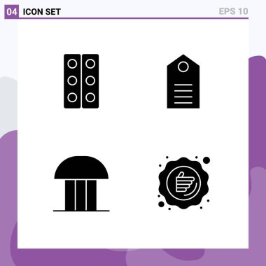 Piktogram Seti 4 Basit Katı biyoloji, bina, tepsi, indirim, mahkeme inşaatı Düzenlenebilir Vektör Tasarım Elemanları