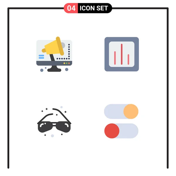 Set Vector Flat Icons Grid Business Glasses Computer Graph View — Archivo Imágenes Vectoriales