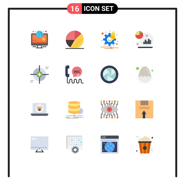 Flat Color Pack Mit Universellen Symbolen Für Fokus Marketing Benachrichtigung — Stockvektor