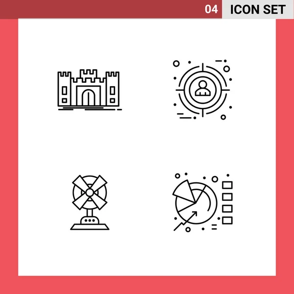 Group Filledline Flat Colors Signs Symbols Castle Electric Fortress Selection — Stock Vector