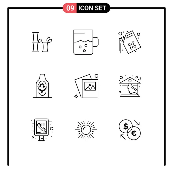 Mobile Interface Outline Set Pictograms Photo Gallery Pollution Maple Canada — Stock Vector