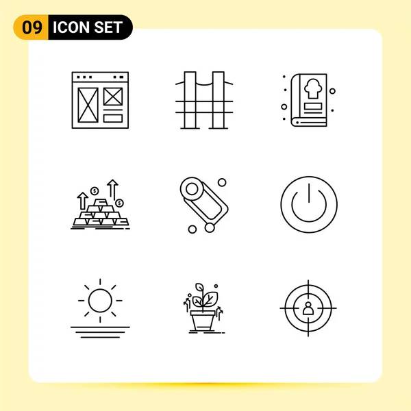 Vector Outlines Grid Growth Cash Road Coin Kitchen Editable Vector — 스톡 벡터