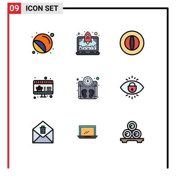 Tematiske Vektorfilledlinefarger Redigerbare Symboler Veiing Maskin Forretning Shopping Online Redigerbare – stockvektor