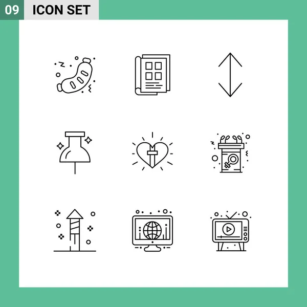 9种基本心脏 笔记本 可编辑向量设计元素的用户界面包 — 图库矢量图片