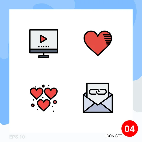 Filleline Flat Color Pack Universal Design Elements Report Love Fun — стоковый вектор