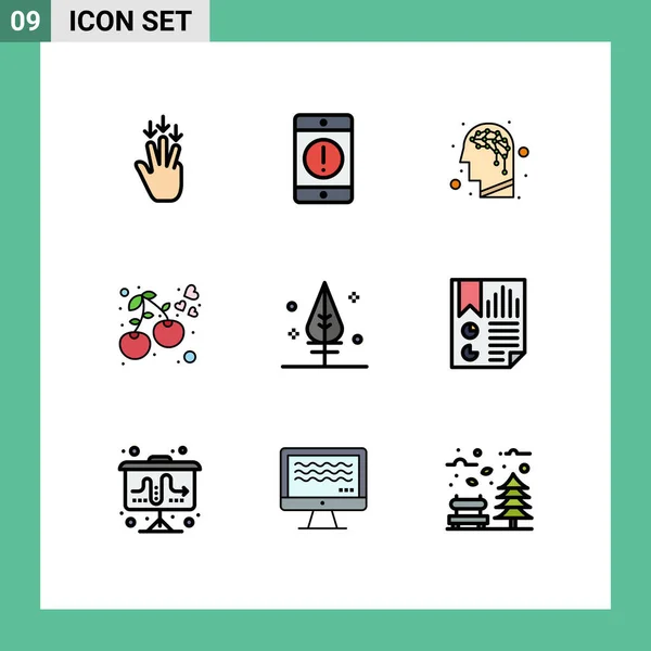 Conjunto Icones Modernos Símbolos Sinais Para Agradecimentos Comida Telefone Cereja —  Vetores de Stock