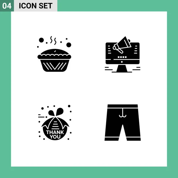 Universal Solid Glyphs Set Web Mobile Applications Baked Offer Pie — 스톡 벡터