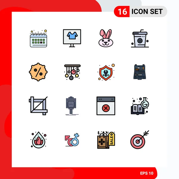Set Modern Icons Sysymbols Signs Discount Food Shirt Drinks Coke — Vector de stock