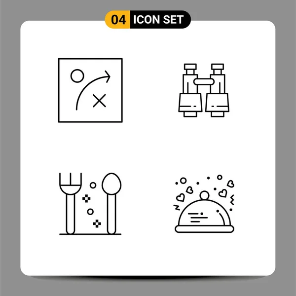 Mobile Interface Line Set Pictograms Algorithm Dinner Field Glasses Cutlery — 스톡 벡터