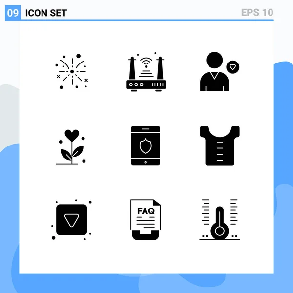 Paquet Glyphes Solides Créatifs Coeur Fleur Wifi Amour Comme Éléments — Image vectorielle