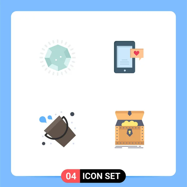 Set Commercial Flat Icons Pack Diamond Fire Jewelry Chat Bubble — Vector de stock