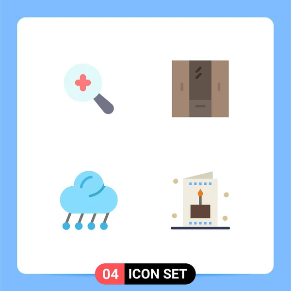 ウェブサイトのための4フラットアイコンの概念モバイルとアプリが拡大し クラウド クローゼット インテリア 夜の編集可能なベクトルデザイン要素 — ストックベクタ