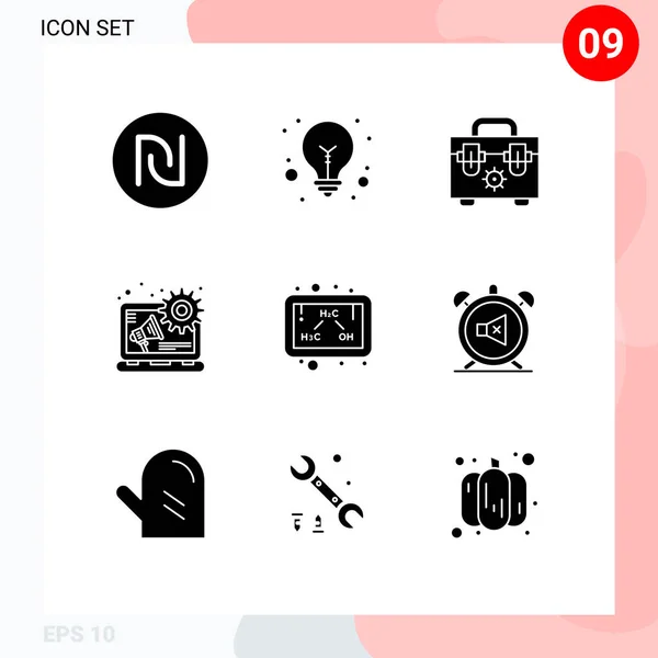 Interface Utilisateur Paquet Glyphes Solides Base Alarme Formule Construction Éthanol — Image vectorielle