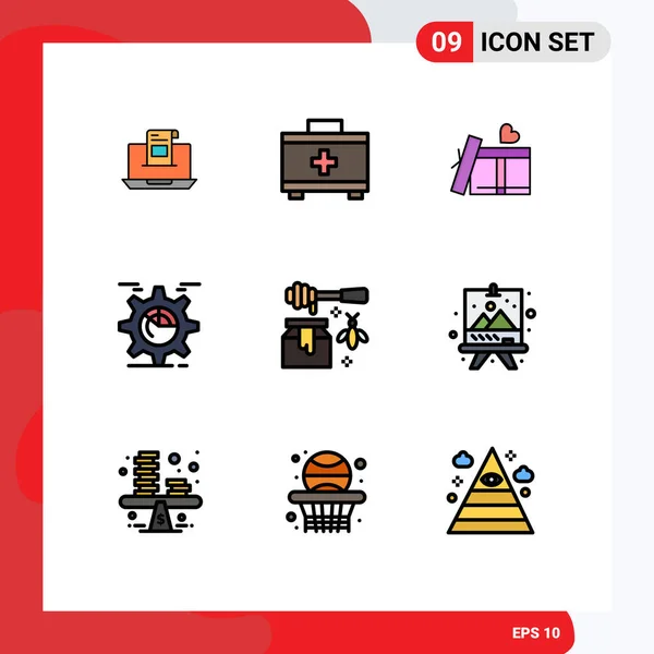 Creative Icons Modern Signs Sysymbols Chart Gear Bag Setting Heart — Vector de stock