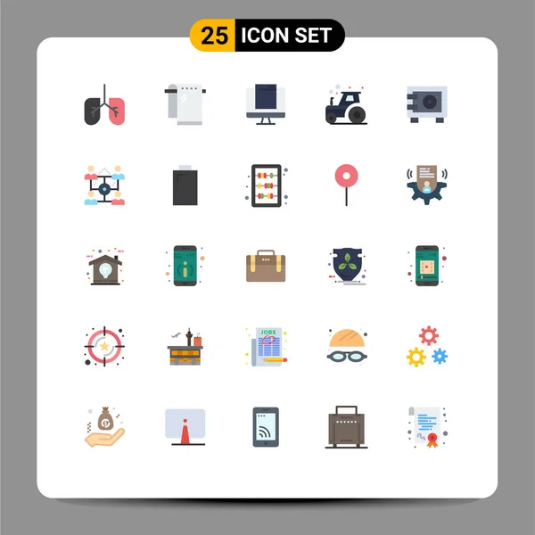 Set Modern Icons Sysymbols Signs Safe Deposit Device Tractor Farm — Vector de stock