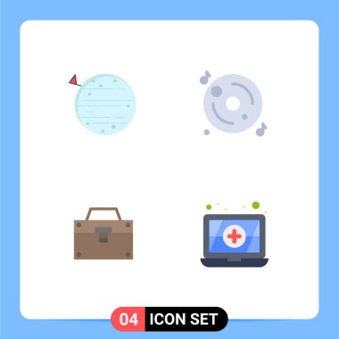 Ay, çanta, karo, cd, yapılandırılabilir vektör tasarım elementleri için şebekede 4 Vektör Düz Simge kümesi