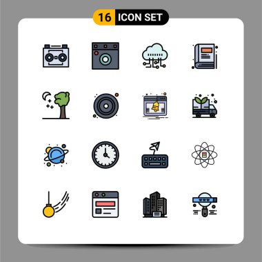 Web siteleri Mobil ve Uygulamalar cd, doğa, veri, arbor, yer imlerine göre düzenlenebilir yaratıcı vektör tasarım elementleri için 16 Düz Renk Satırı konsepti