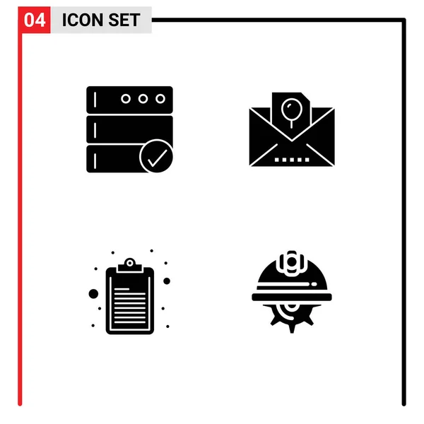 現代的な4つのソリッドグリフとバックアップ ノート エンベロープ パーティー 日編集可能なベクトルデザイン要素などのシンボルのセット — ストックベクタ