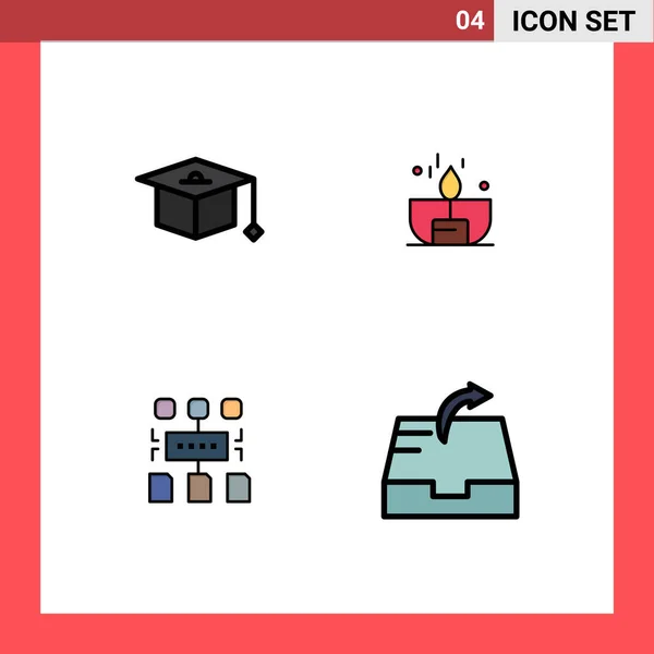 Mobile Interface Filledline Flat Color Set Pictograms Cap Program Candle — Vector de stock