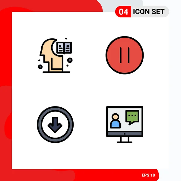 Pictogram Set Simple Filledline Flat Colors Brain Button Knowledge Pause — Stock Vector