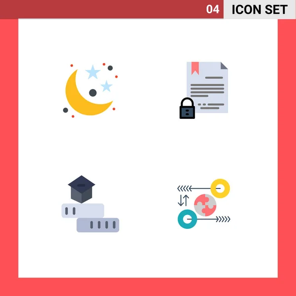 Mobile Interface Flat Icon Set Pictograms Moon Education Stars Digital — 스톡 벡터