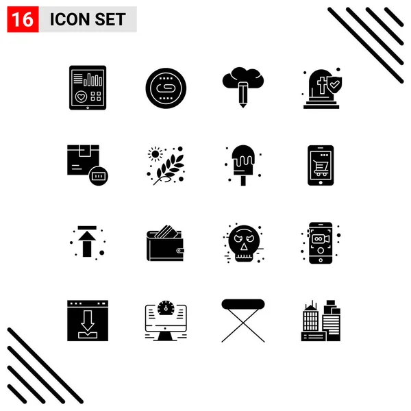 Set Modern Icons Symbols Signs Barcode Funeral Optimization Death Pencil — Stock Vector