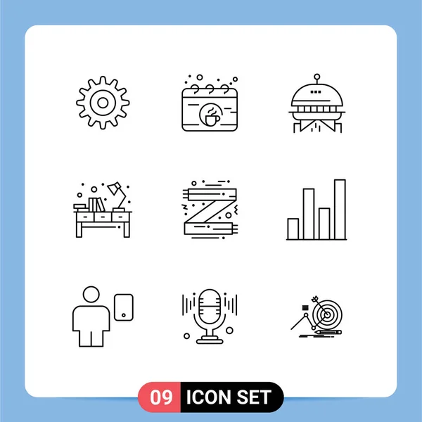 Thematic Vector Outlines Editable Sysymbols Clothes Accessories Space Workplace Table — Archivo Imágenes Vectoriales