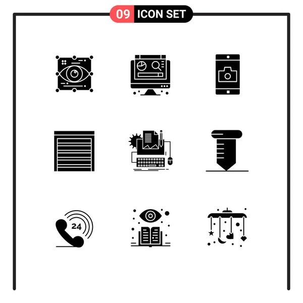 Modernes Set Von Festen Glyphen Und Symbolen Wie Papier Haus — Stockvektor