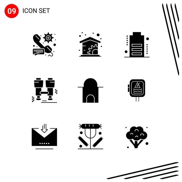 Pictogram イスラム建築の9つのシンプルなソリッドグリフのセット バッテリー キャンプ編集可能なベクトルデザイン要素 — ストックベクタ