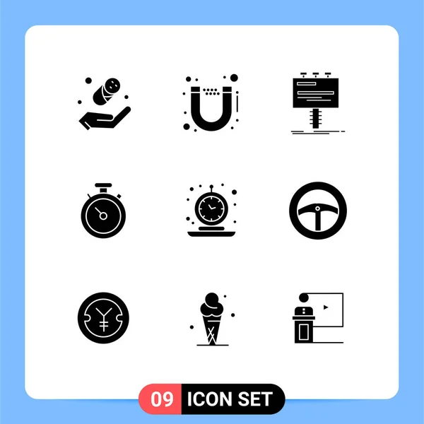 Thematic Vector Solid Glyphs Editable Symbols Old Alarm Advertising Pin — Stock Vector