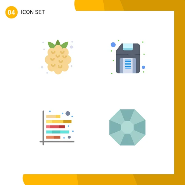Gruppe Von Modernen Flachen Symbolen Für Lebensmittel Diagramm Erdbeere Diskette — Stockvektor