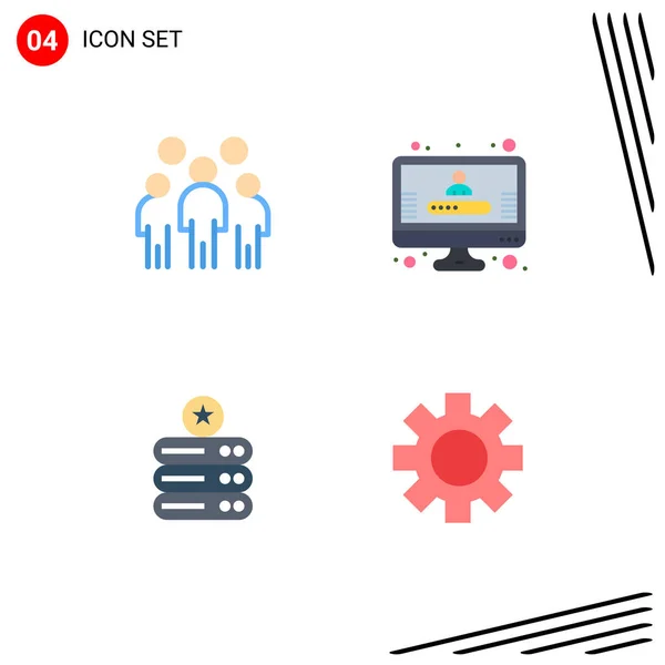 Conjunto Moderno Iconos Planos Símbolos Como Grupo Almacenamiento Datos Personas — Vector de stock
